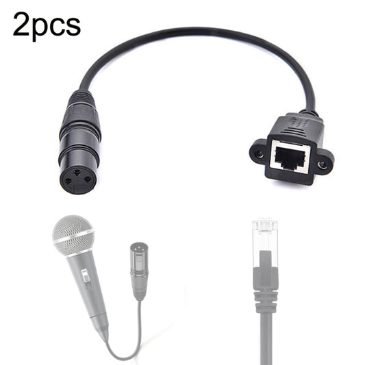 2pcs XLR 3 Pin Female To RJ45 Female Network Connector Adapter Converter Cable, Size: 30cm(Black) - Microphone Audio Cable & Connector by buy2fix | Online Shopping UK | buy2fix