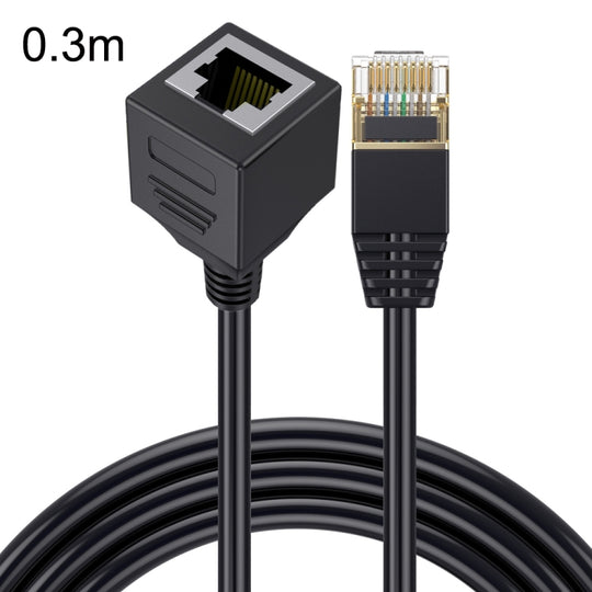Straight Head 0.3m Cat 8 10G Transmission RJ45 Male To Female Computer Network Cable Extension Cable(Black)