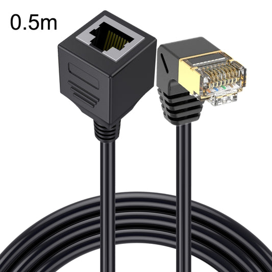 Down Bend 0.5m Cat 8 10G Transmission RJ45 Male To Female Computer Network Cable Extension Cable(Black) by buy2fix