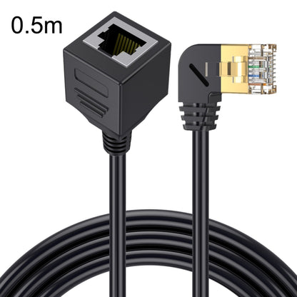 Left Bend 0.5m Cat 8 10G Transmission RJ45 Male To Female Computer Network Cable Extension Cable(Black) by buy2fix