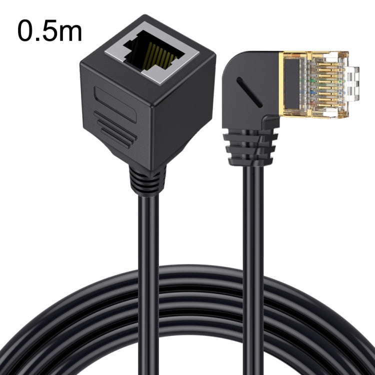 Right Bend 0.5m Cat 8 10G Transmission RJ45 Male To Female Computer Network Cable Extension Cable(Black) by buy2fix