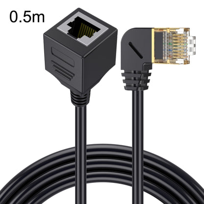 Right Bend 0.5m Cat 8 10G Transmission RJ45 Male To Female Computer Network Cable Extension Cable(Black) by buy2fix