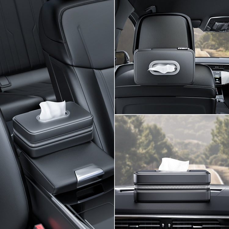 Car Sunshade Board Seat Back Tissue Box Multi-functional Elastic Belt Leather Paper Box(Black) by buy2fix