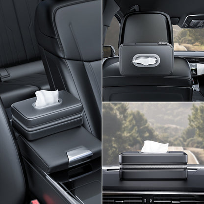 Car Sunshade Board Seat Back Tissue Box Multi-functional Elastic Belt Leather Paper Box(Black) by buy2fix
