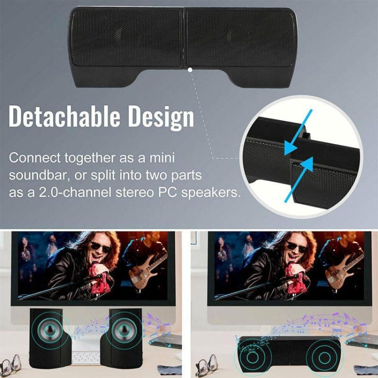 Mini Clip-On USB Stereo Speaker Soundbar for Notebook Laptop PC Desktop Tablet(Black) by buy2fix