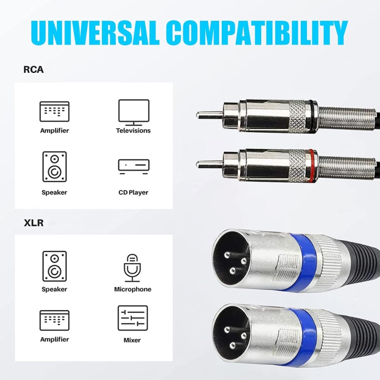 2RCA Male 2XLR Caron Male Speaker Audio Balance Cable, Length: 20m by buy2fix