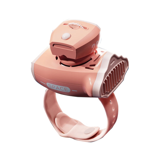 Children Spaceship Cartoon Watch Fan Projection USB Portable Bladeless Wrist Fan(Pink) by buy2fix