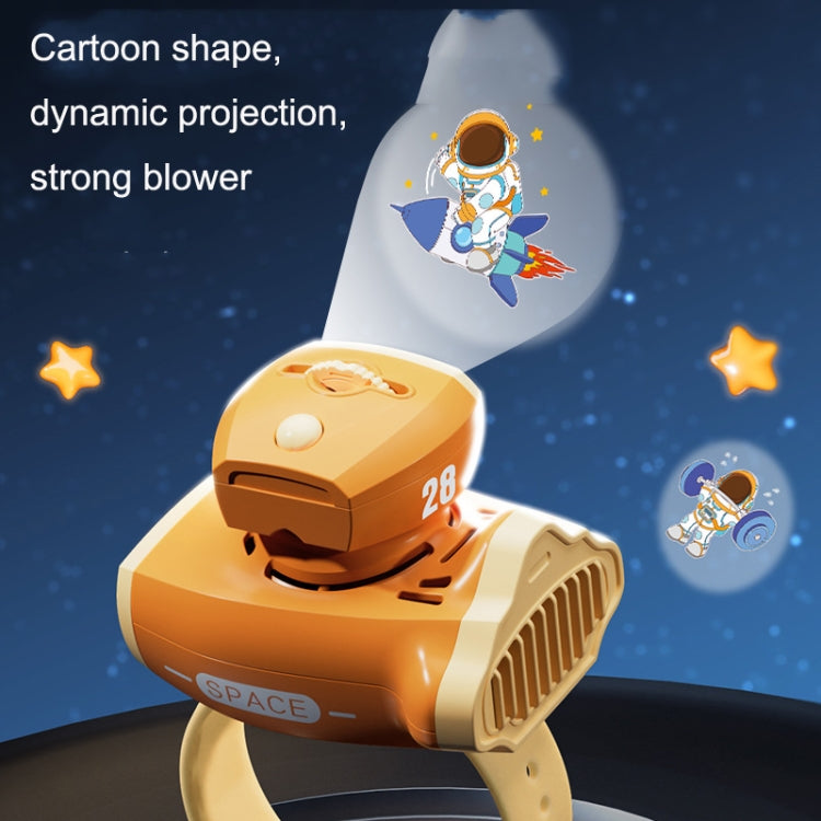 Children Spaceship Cartoon Watch Fan Projection USB Portable Bladeless Wrist Fan(Orange) by buy2fix