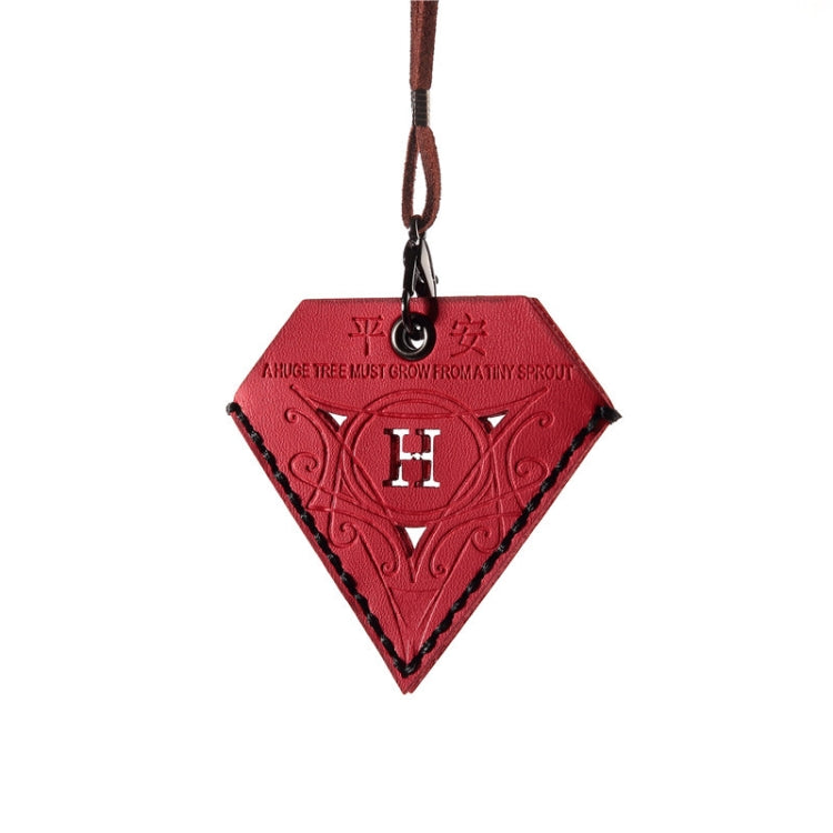 Car Pendant Triangular Ping An Charm Bag Leather Rearview Mirror Ornament(Red) - Ornaments by buy2fix | Online Shopping UK | buy2fix