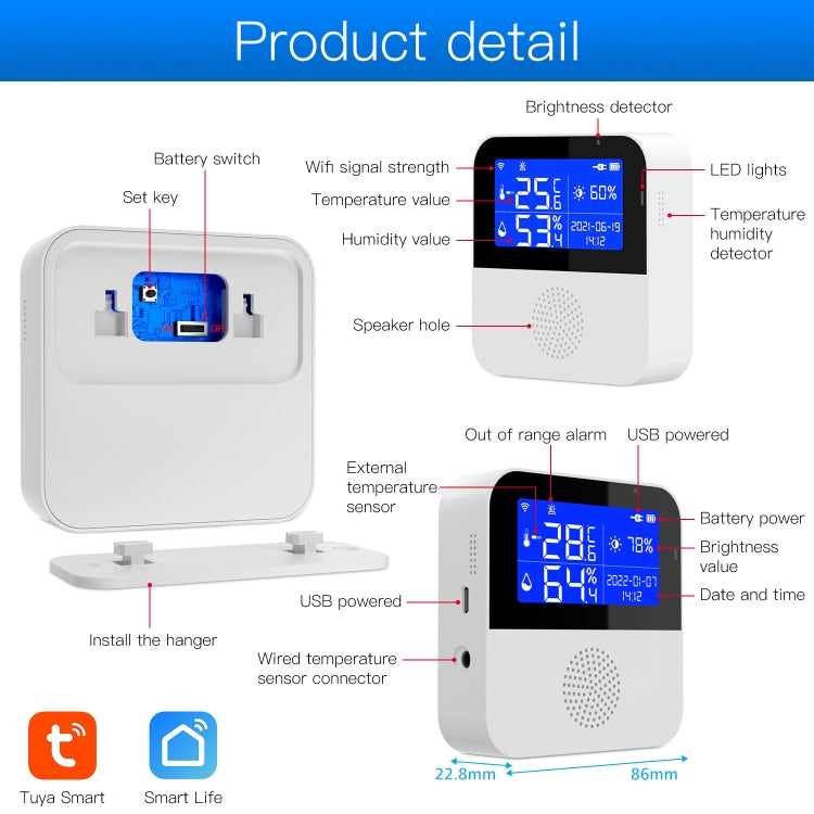 Tuya WIFI Temperature And Humidity Sensor With 2.9inch LCD Display,Spec: With Sensing Line - Smart Switch by buy2fix | Online Shopping UK | buy2fix