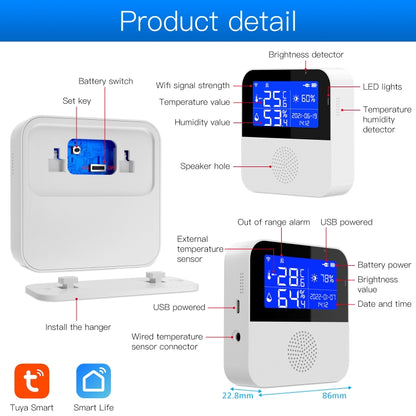 Tuya WIFI Temperature And Humidity Sensor With 2.9inch LCD Display,Spec: With Sensing Line - Smart Switch by buy2fix | Online Shopping UK | buy2fix