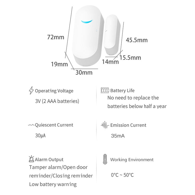 Tuya WiFi Door Magnetic Sensor Remote Intelligent Linkage Doors Windows Switch Anti-alarm APP Reminder Alarm - Door Window Alarm by buy2fix | Online Shopping UK | buy2fix