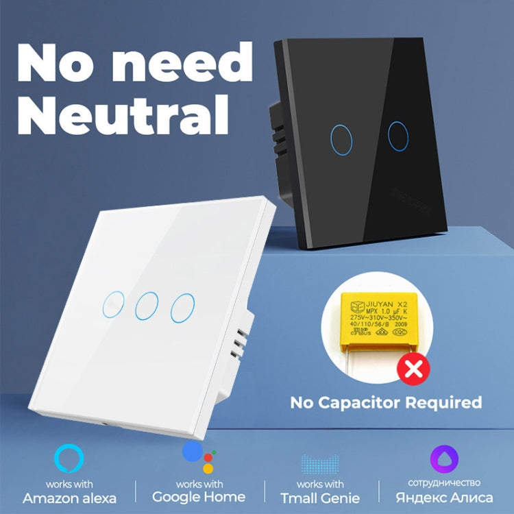 Tuya ZigBee Zero Firewire Touch Wall Remote Control Switch Light Control Voice Switch EU Plug, Style: 3 Gang (Black) - Smart Switch by buy2fix | Online Shopping UK | buy2fix