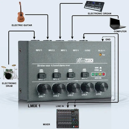4 Way mixer With Single Channel Stereo Switching Mini Signal Hybrid Small Audio - Live Sound Effects Processors by buy2fix | Online Shopping UK | buy2fix
