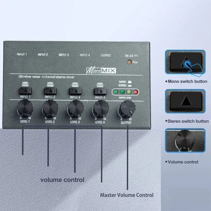4 Way mixer With Single Channel Stereo Switching Mini Signal Hybrid Small Audio - Live Sound Effects Processors by buy2fix | Online Shopping UK | buy2fix