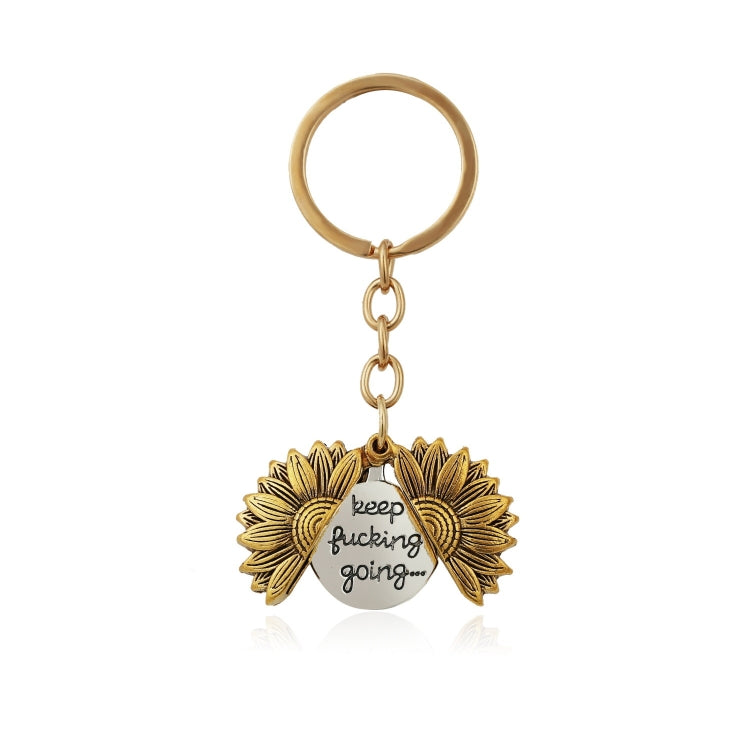 N2003-27 Ancient Gold Keychain Alloy Sunflowers Shape Can Open Double Side Engraving Accessories Pendant by buy2fix