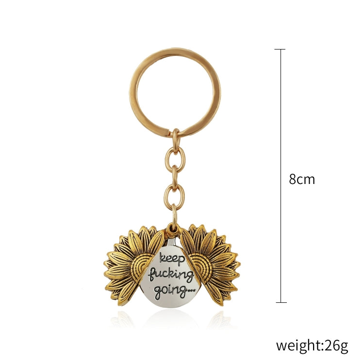 N2003-27 Ancient Gold Keychain Alloy Sunflowers Shape Can Open Double Side Engraving Accessories Pendant by buy2fix