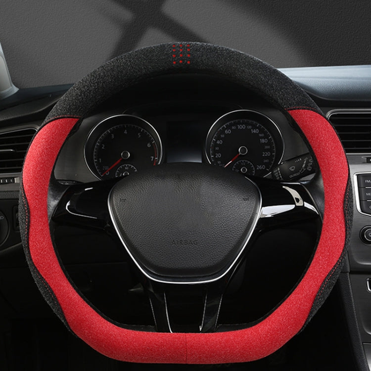 Turned Fur D Type Steering Wheel Cover, Size: 38cm(Black Red) - Steering Wheel Accessories by buy2fix | Online Shopping UK | buy2fix