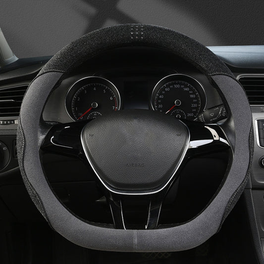 Turned Fur D Type Steering Wheel Cover, Size: 38cm(Black Gray) by buy2fix