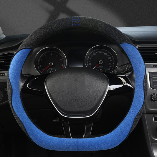 Turned Fur D Type Steering Wheel Cover, Size: 38cm(Black Blue) by buy2fix
