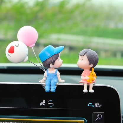 Car Ornament Ornament Lovely Kissing Couple Doll, Color: Blue+Balloon by buy2fix