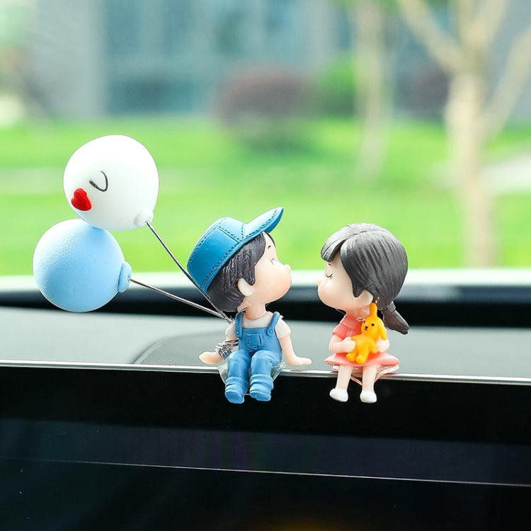 Car Ornament Ornament Lovely Kissing Couple Doll, Color: Blue+Blue White Balloon by buy2fix