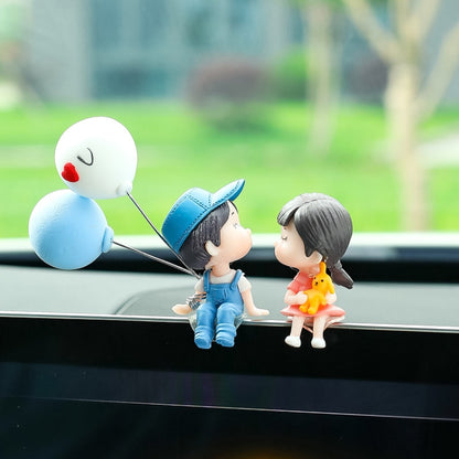 Car Ornament Ornament Lovely Kissing Couple Doll, Color: Blue+Blue White Balloon by buy2fix
