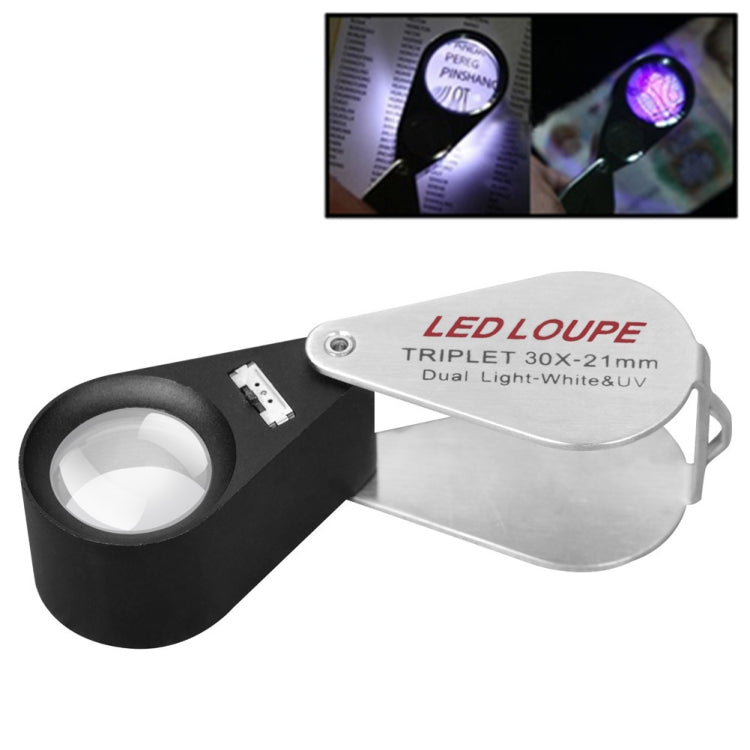 MG7802 30X 6LEDs + 7UV Lamps Jewelry Appreciation Magnifying Glass(Round) - Detection Jewelry by buy2fix | Online Shopping UK | buy2fix