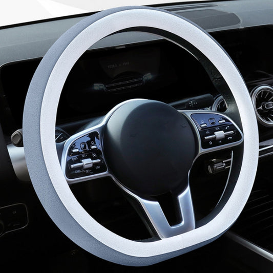 Car Steering Wheel Short Plush Winter Non-slip Grip Cover, Size: 38cm(D Shaped Silver Gray) by buy2fix