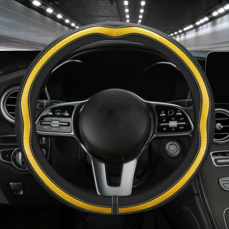 Car Steering Wheel Carbon Fiber Breathable Wear-resistant Leather Case, Size: 38cm(Yellow Round) by buy2fix