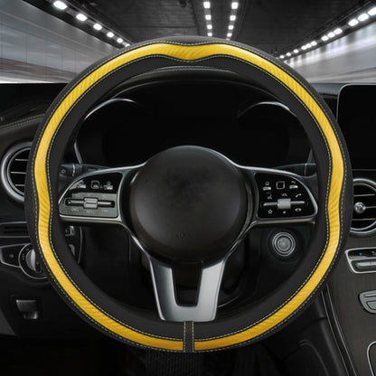 Car Steering Wheel Carbon Fiber Breathable Wear-resistant Leather Case, Size: 38cm(Yellow Round) by buy2fix