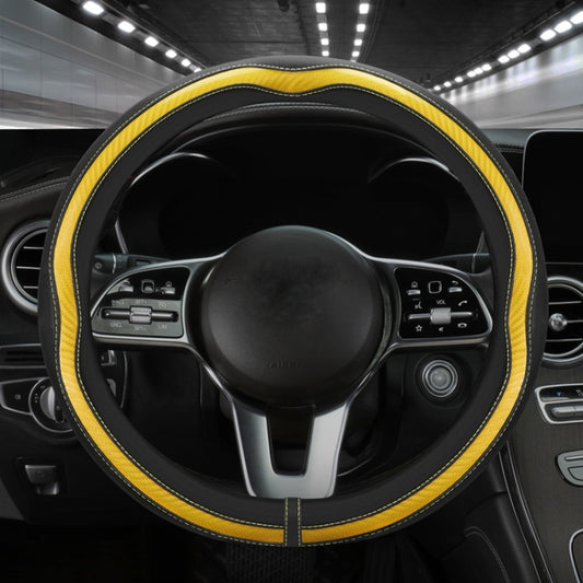 Car Steering Wheel Carbon Fiber Breathable Wear-resistant Leather Case, Size: 38cm(Yellow Round) by buy2fix