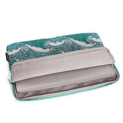 H3-04 13 Inch PU Leather Printing Laptop Liner Bag Tablet Sleeve Bag(Green Wave) by buy2fix