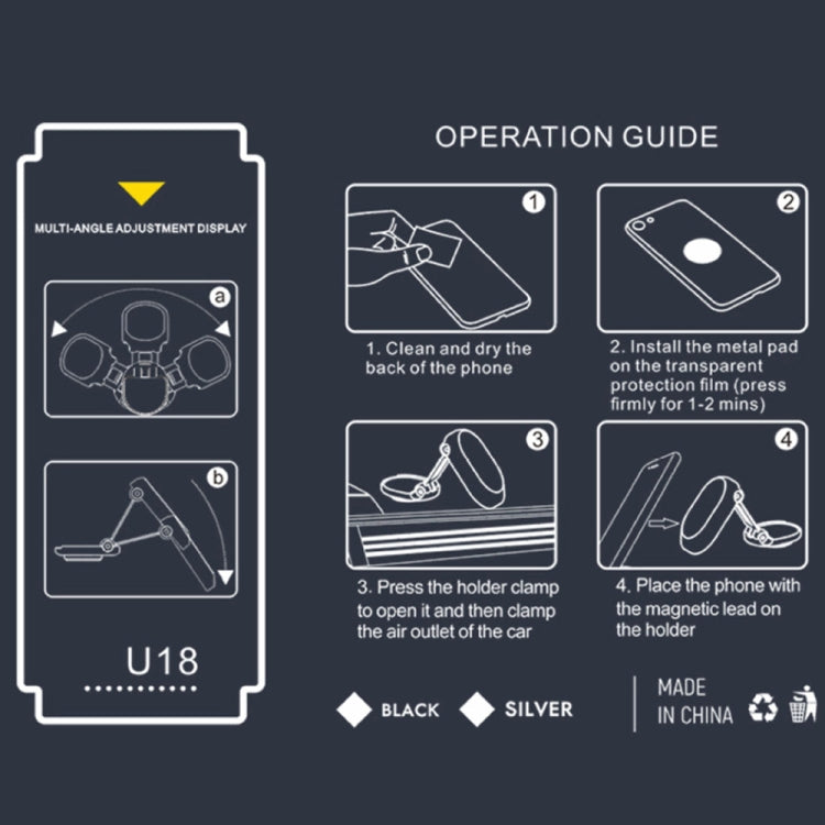 U18 Mini Car Foldable Rotating Magnetic Mobile Phone Navigation Holder(Black) by buy2fix