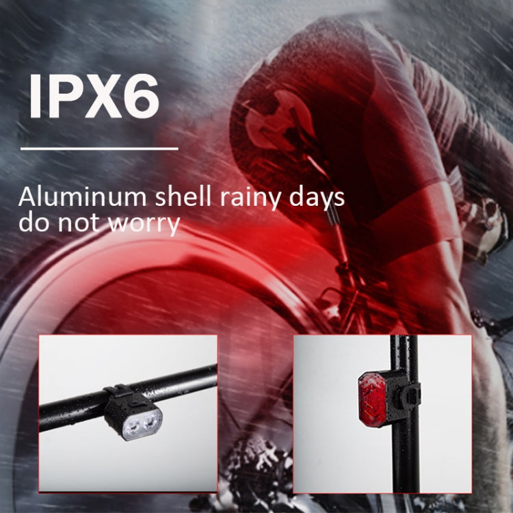 Bicycle Headlight Double T6 Lamp Beads + 16 LED Tail Light Set Rechargeable Helmet Warning Light by buy2fix