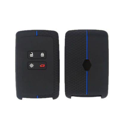 For Renault Koleos/Megane 2pcs 4 Button Honeycomb Pattern Silicone Key Cover(Black Blue Line) by buy2fix