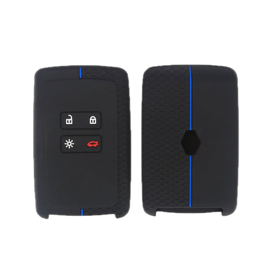 For Renault Koleos/Megane 2pcs 4 Button Honeycomb Pattern Silicone Key Cover(Black Blue Line) by buy2fix