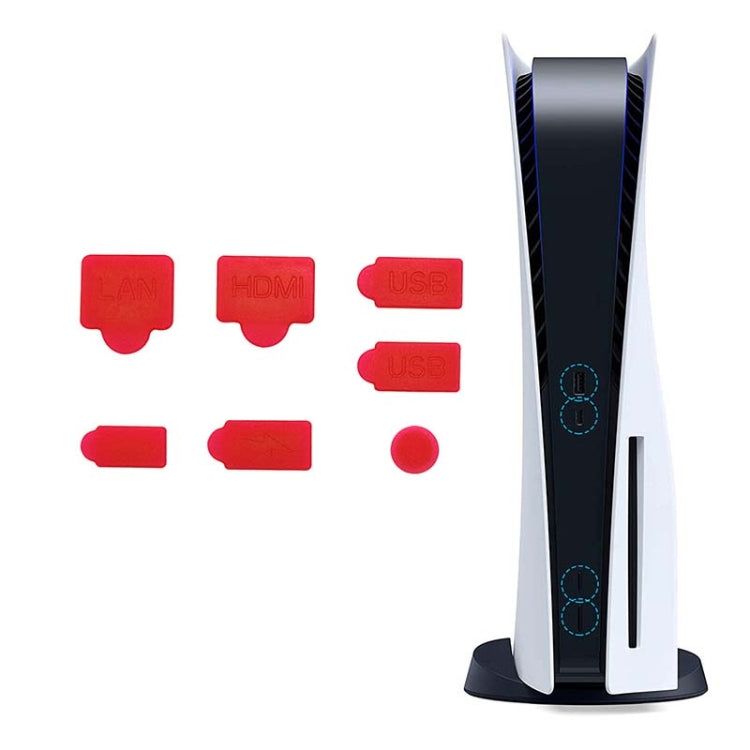 For PS5 2sets 7pcs/Set Dust Plug Silicone Dust Protector Anti-Dust Cover(Red) by buy2fix