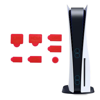 For PS5 2sets 7pcs/Set Dust Plug Silicone Dust Protector Anti-Dust Cover(Red) by buy2fix