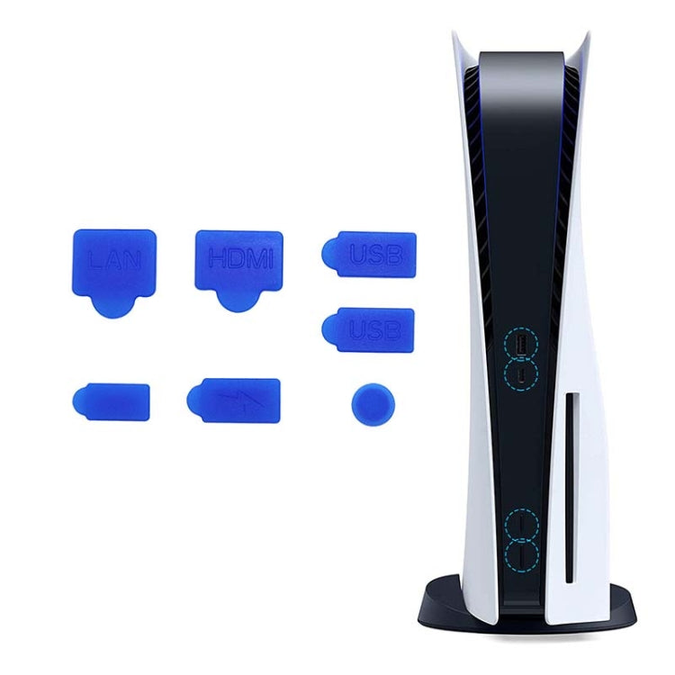 For PS5 2sets 7pcs/Set Dust Plug Silicone Dust Protector Anti-Dust Cover(Blue) by buy2fix