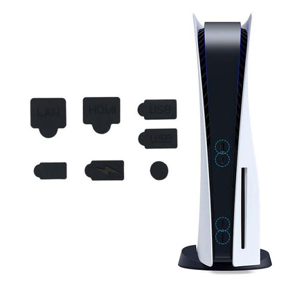 For PS5 2sets 7pcs/Set Dust Plug Silicone Dust Protector Anti-Dust Cover(Black) by buy2fix