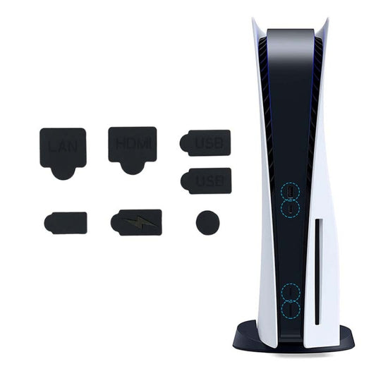For PS5 2sets 7pcs/Set Dust Plug Silicone Dust Protector Anti-Dust Cover(Black) by buy2fix