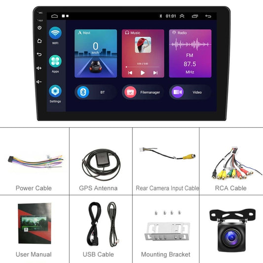 A3012 9 Inch Android Navigation CarPlay 1+32G Dual-Spindle Universal Central Control Screen Car Navigator Reversing Video Player(Standard+AHD Camera) by buy2fix