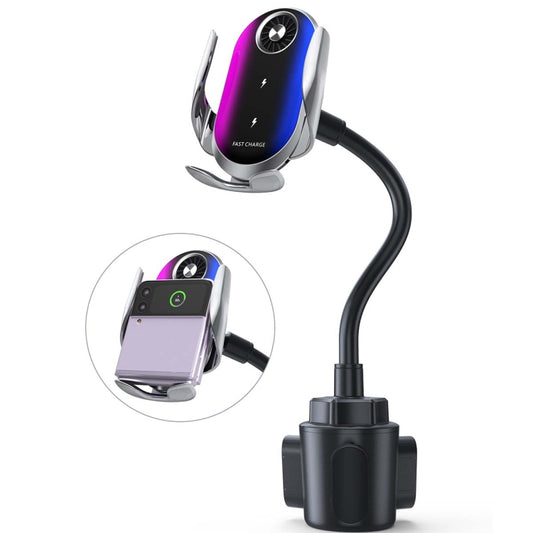 Double Coil Car Wireless Charger Water Cup Holder For Apple14 / 13 / Samsung ZFLIP4 Series - Wireless Charger Holders by buy2fix | Online Shopping UK | buy2fix