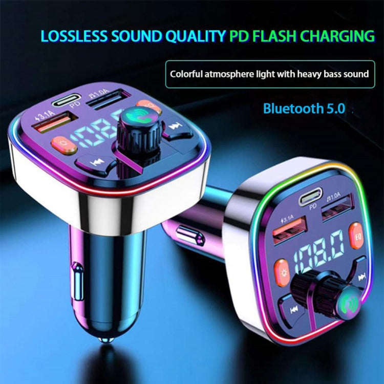 Q7 3.1A USB+PD Bluetooth Car Charger Car FM Transmitter Colorful Lighting by buy2fix