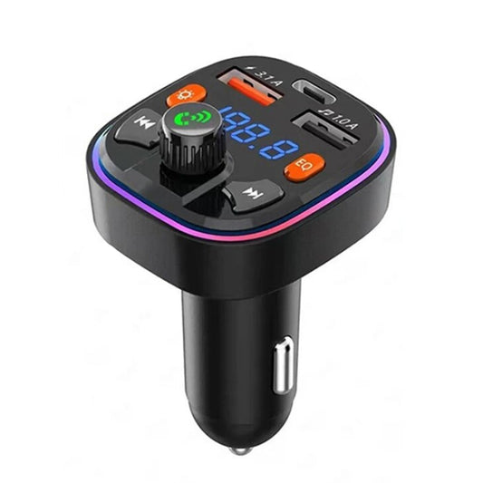 Q5 3.1A USB+PD Bluetooth Car Charger Car FM Transmitter Colorful Lighting by buy2fix