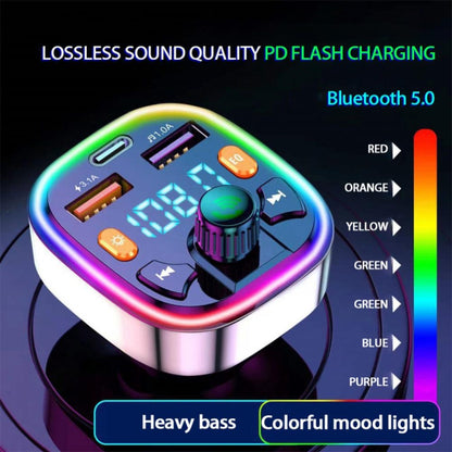 Q5 3.1A USB+PD Bluetooth Car Charger Car FM Transmitter Colorful Lighting by buy2fix