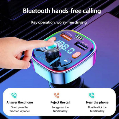 Q3 3.1A USB+PD Bluetooth Car Charger Car FM Transmitter Colorful Lighting by buy2fix
