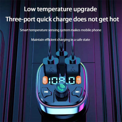 Q3 3.1A USB+PD Bluetooth Car Charger Car FM Transmitter Colorful Lighting by buy2fix