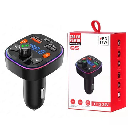 Q3 3.1A USB+PD Bluetooth Car Charger Car FM Transmitter Colorful Lighting by buy2fix